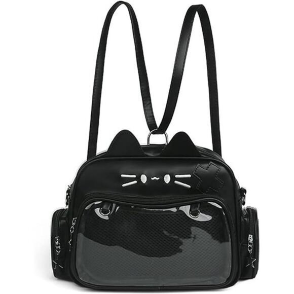 Black ita bag backpack clear window pin display crossbody shoulder tote cosplay - Picture 5 of 5